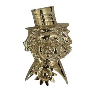 VINTAGE Gold Tone Clown Mad Hatter Brooch 2 1/2” L x 1 1/2”W Unique